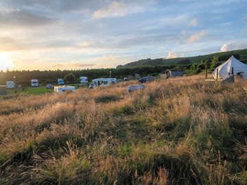 Our luxury glamping belle tents, furnished with a comfortable double bed and various cosy amenities