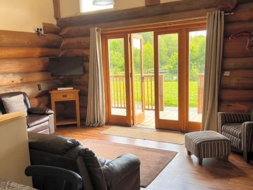 View out of patio doors towards lake
