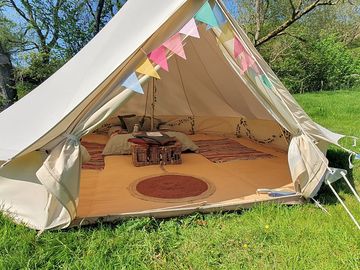 5m bell tent with double futon bed