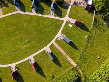Aerial view of the camping pods