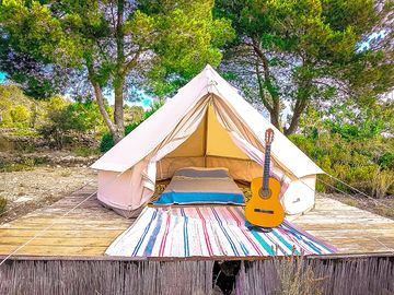 Bell tent set on decking