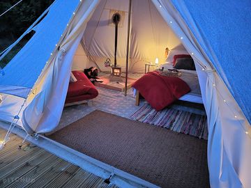 Looking into the welcoming bell tent