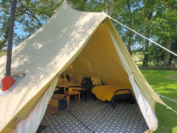 Inside the bell tent