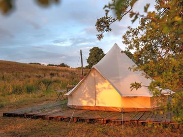 Situated in a cozy spot between two hawthorns.