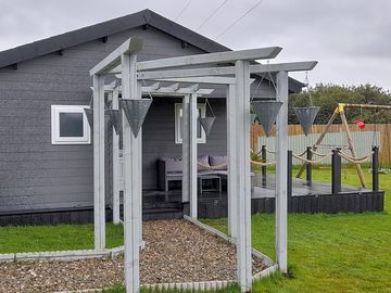 Front view of entrance to the cabin