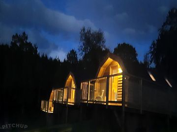 Night view of all cabins