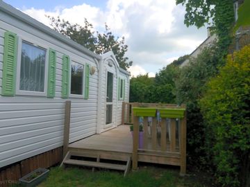 Outside the caravans