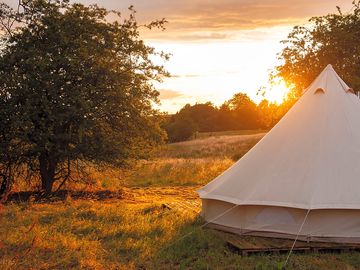 The tent facing the sunset.