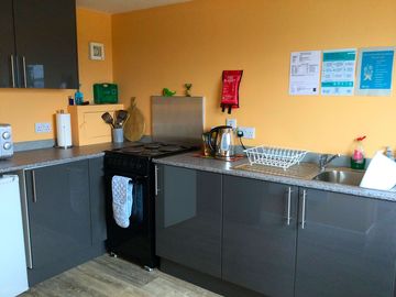 Each yurt has a kitchen
