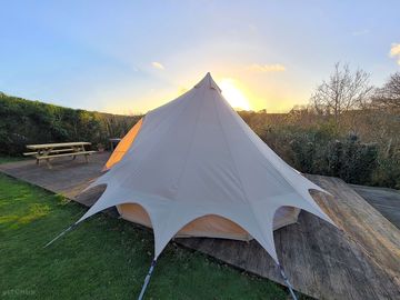 Primrose bell tent at sunset