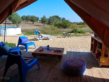 Looking out of the safari tents
