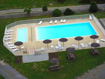 Deck chairs are available around the pools to relax and sunbathe