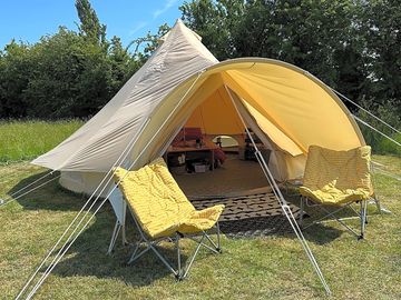 Exterior of furnished bell tent
