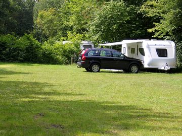 Spacious pitches with shade from the trees