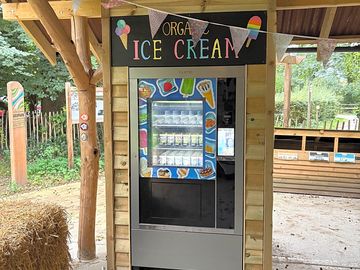 During the summer months the delicious organic ice cream and lolly vending machine is very popular,