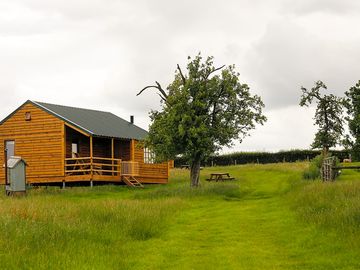 Log cabin surrounded by nature