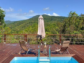 Terrace with pool overlooking the mamelles hiking area