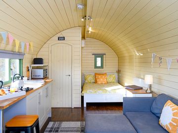 Inside glamping pod