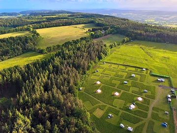 Aerial view of campsite.