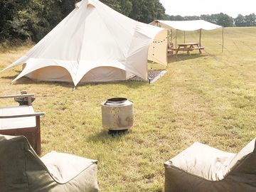 Bean bag chairs for comfort around the camp fire