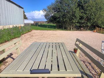 Picnic bench by the pitch area