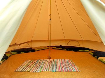 Inside the family bell tent setup