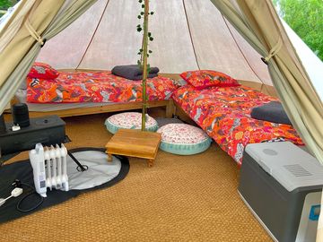Inside the bell tents