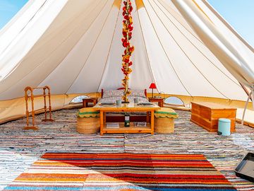 Looking inside the bell tent