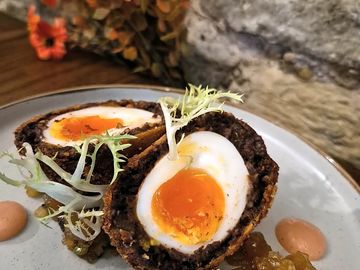 Black pudding & chorizo scotch egg - great as a snack or starter