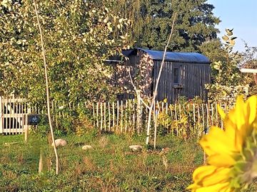 Set in a small garden among fields and pastures