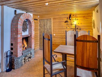 Table by the fire in the restaurant
