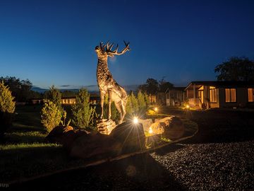 The site lit up at night