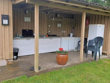 The covered outdoor kitchen