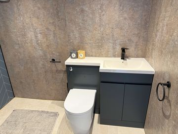 Pristine and modern shared bathroom