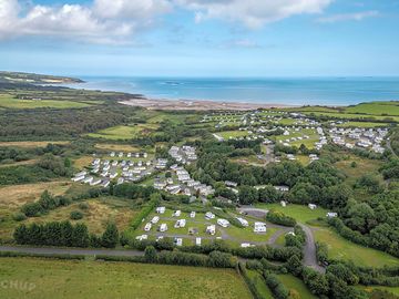 Aerial photo of park and lligwy beach