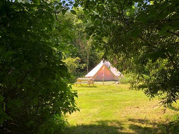 Turquoise tent exterior