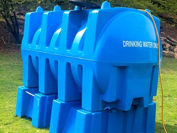 Drinking water is brought in by tank