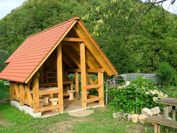 Shelter and picnic tables