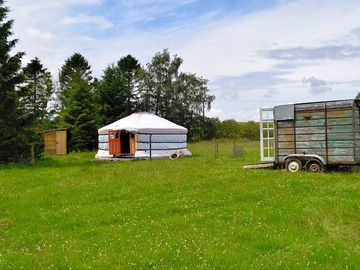 In order: eco-loo, yurt, cookhouse.
