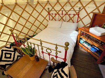 Yurt interior-bed and table