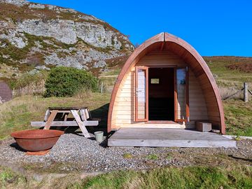 Picnic bench by the pod