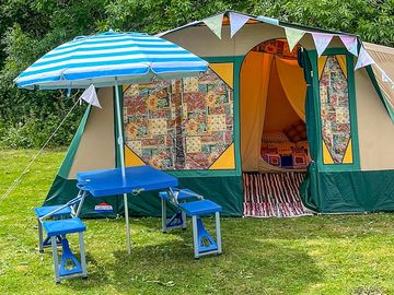 Colourful ready tent exterior