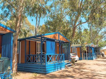 Blue-painted chalets