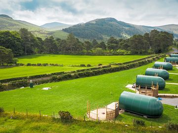 Pods with country and hill views