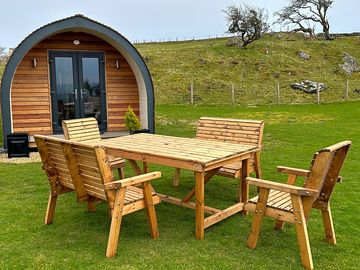 Exterior seating with views of cadair idris and snowdonia