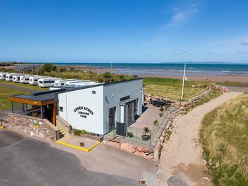 Office with the beach in the background