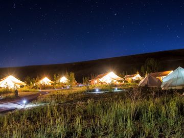 Stargazing from the front deck of your tent cabins