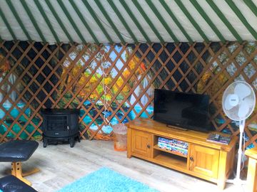 Interior of the green yurt