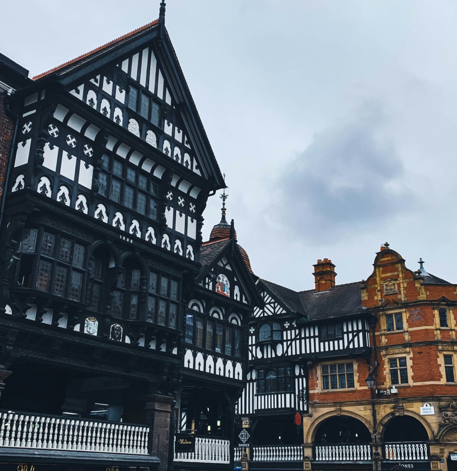 Gabled and half-timbered building in Chester’s shopping district (Born & Bred Creative/Unsplash)