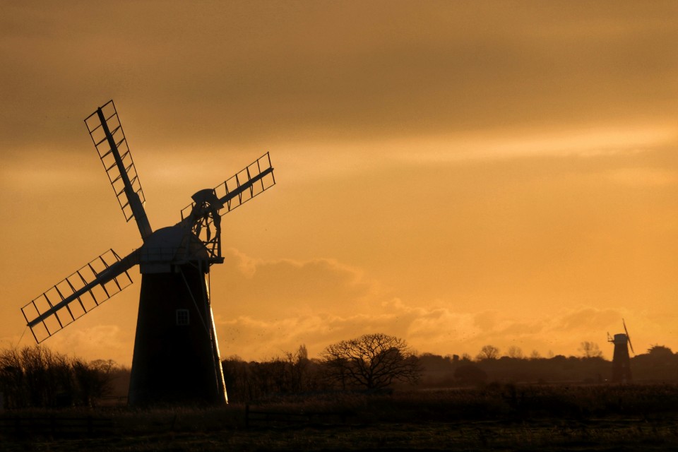 Windmill at dawn, Norfolk Broads by Will Hulbert